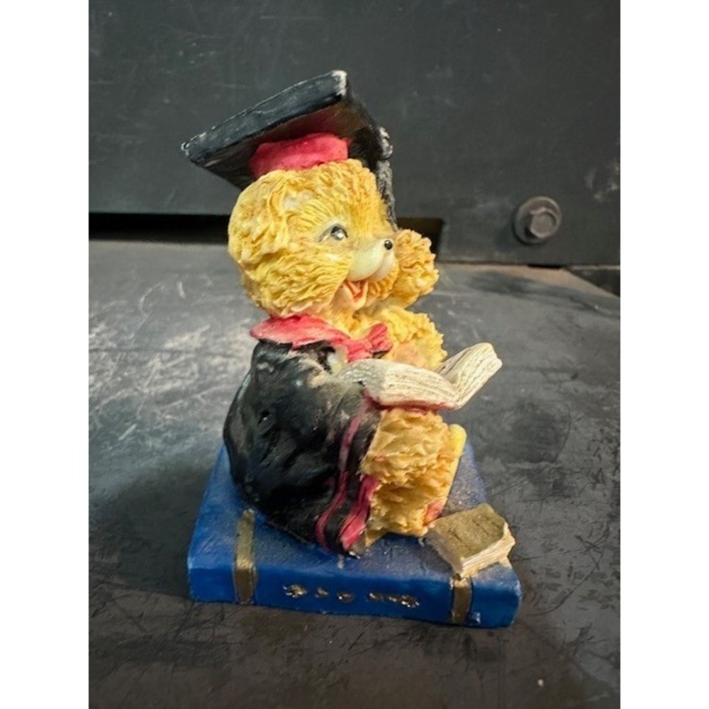Vintage Graduation Teddy Bear Figurine Scholar Bear on Book Resin Decor